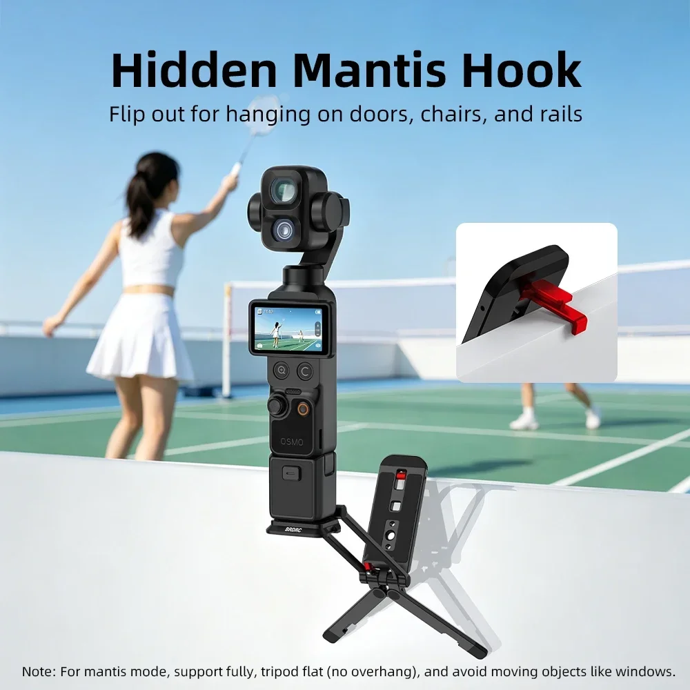 BRDRC Magnetisches Drehbares Stativ für DJI Pocket 4P/4/3/Insta360 Luna Ultra Faltbarer Metall-Selfie-Stick-Halter mit Verstecktem Haken – Detail 4
