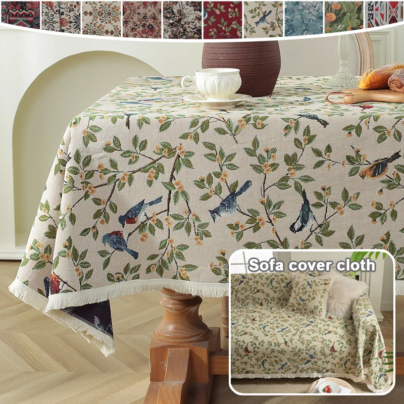 

2026 Christmas Tablecloth Vintage Floral Pattern Rectangular Jacquard Cover Sofa Blanket for Xmas Halloween Birthday Party Decor