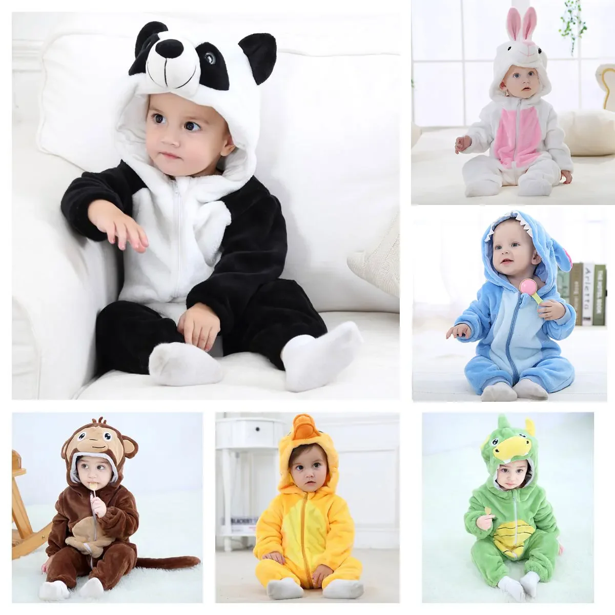 

Cute Cartoon Flannel Baby Rompers Monkey Lion Panda Pajamas Cotton Baby Boy Girls Animal Costumes Baby Jumpsuit Kigurumi Outfits