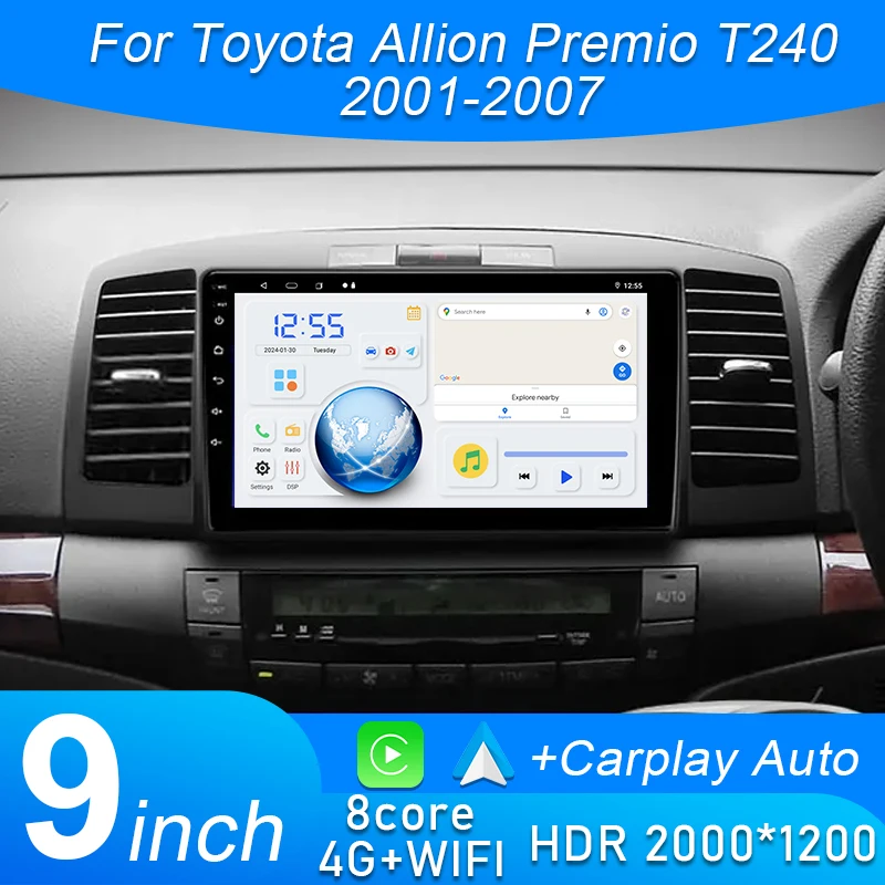 

Для Toyota Allion Premio T240 2001-2007 Carplay Auto 4G + WIFI GPS автомобильный радиоприемник навигация мультимедийный видеоплеер стерео Android