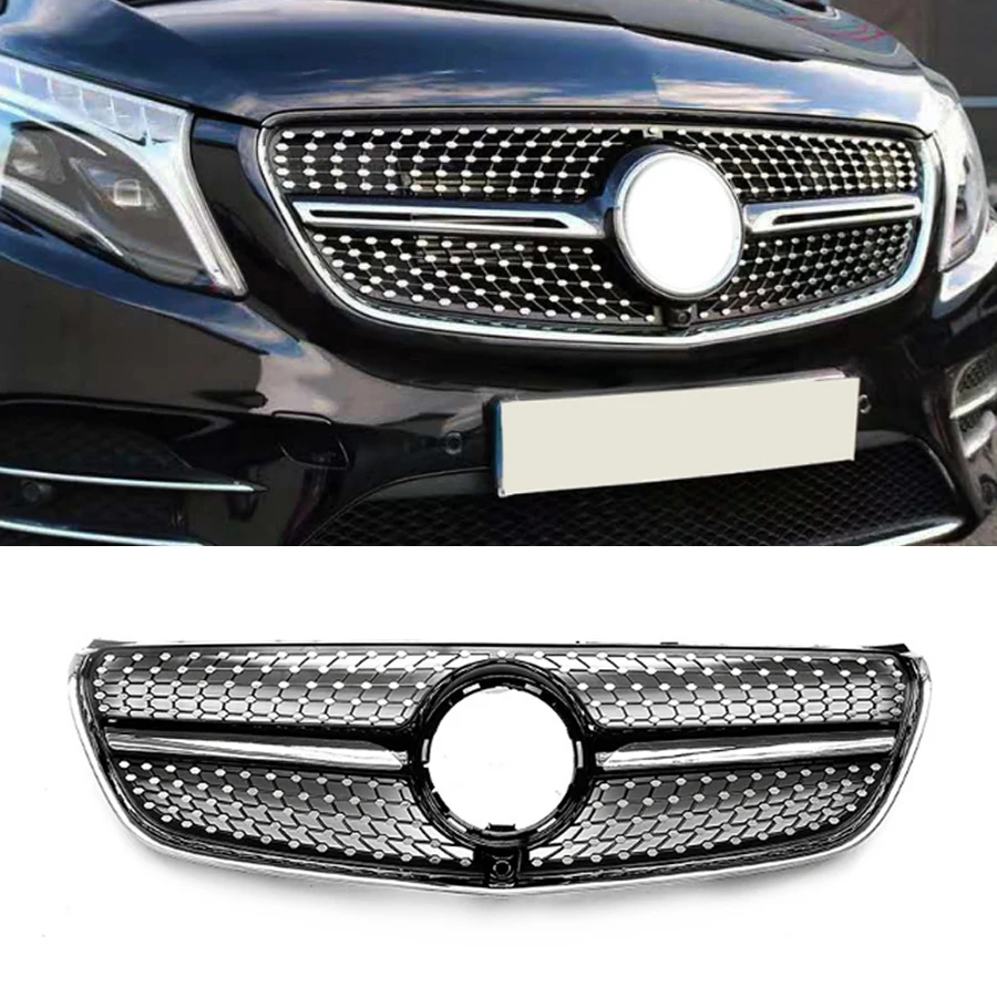 Front Grille For Mercedes-Benz V-Class W447 V260 V250 2015-2019 2020-2023 Front Bumper Racing Diamond Grill Tuning Accessories