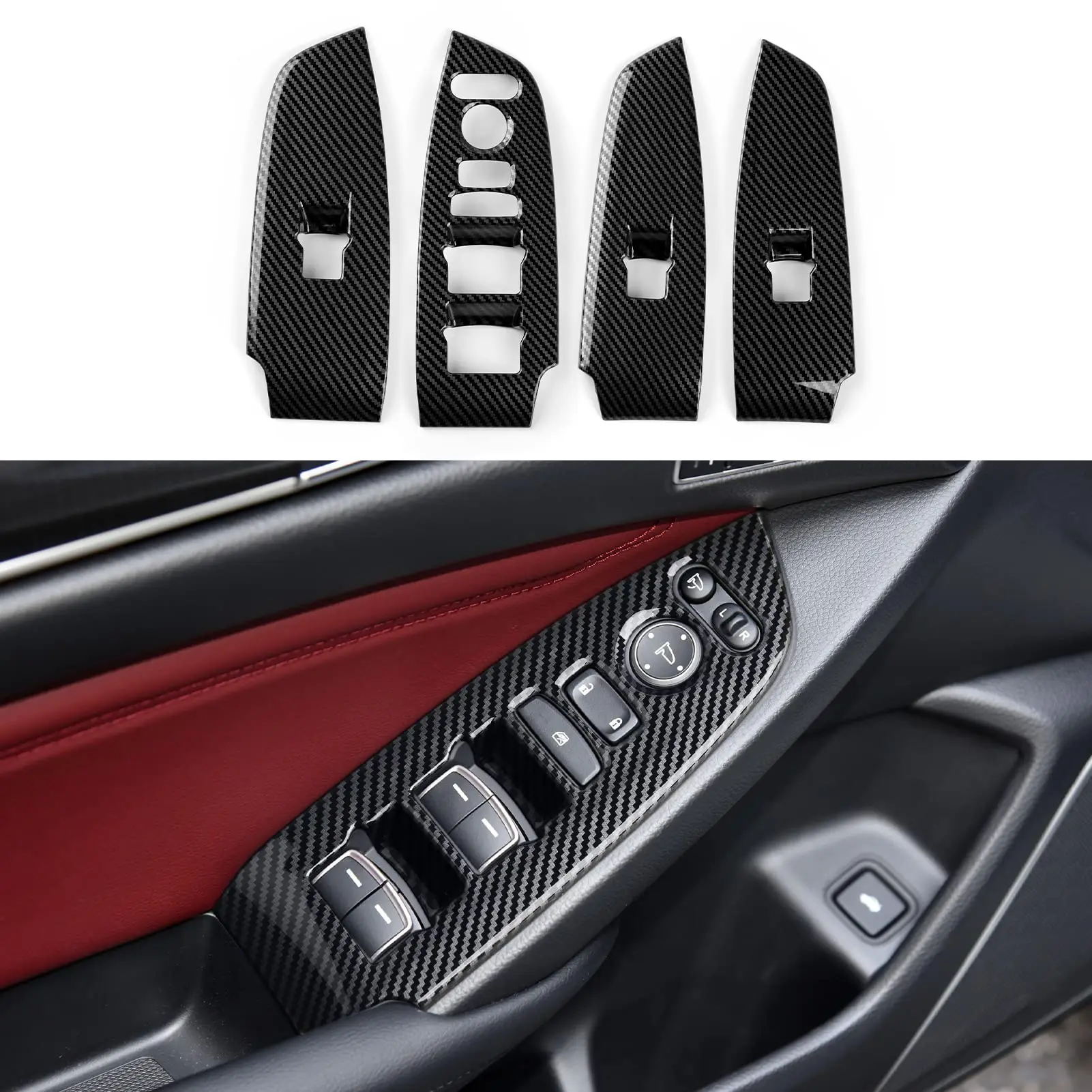

Carbon Fiber ABS Interior Trim Covers For Car Window Switch Panels 2018-2022 Sedan