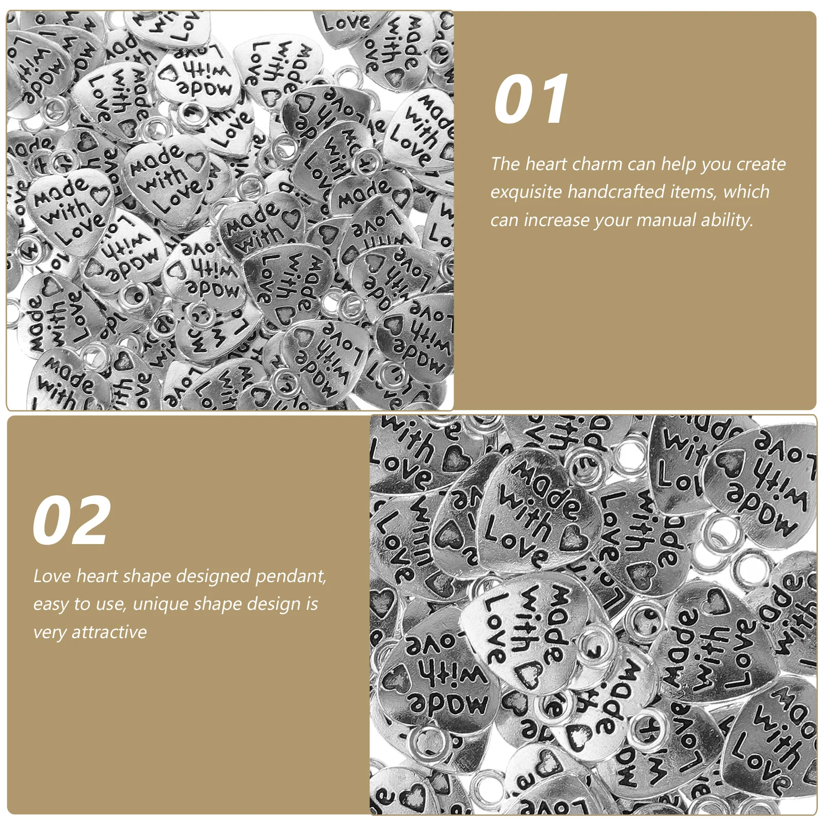 

100Pcs Love Heart Pendants Vintage Heart Charm DIY Jewelry Making Accessories Charms for Jewelry Making Necklace Charms