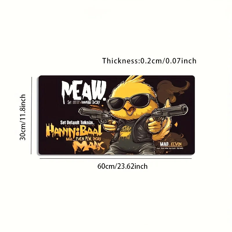 Large Sunglasses Yellow Chicken Gun Gaming Mouse Pad Non-Slip Washable Rubber Desk Mat Office Decor Gift for Gamers