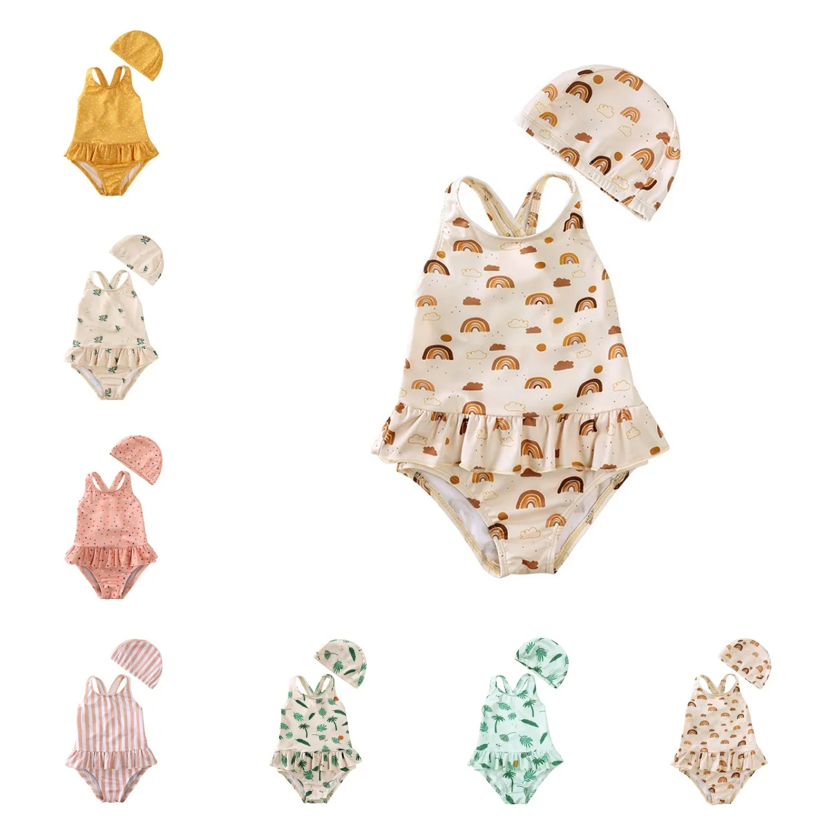 Cute Backless Floral Baby Girl Swimsuit Cartoon Bikini One-Piece Swimwear for Infant Ideal for Hot Springs And Vacation