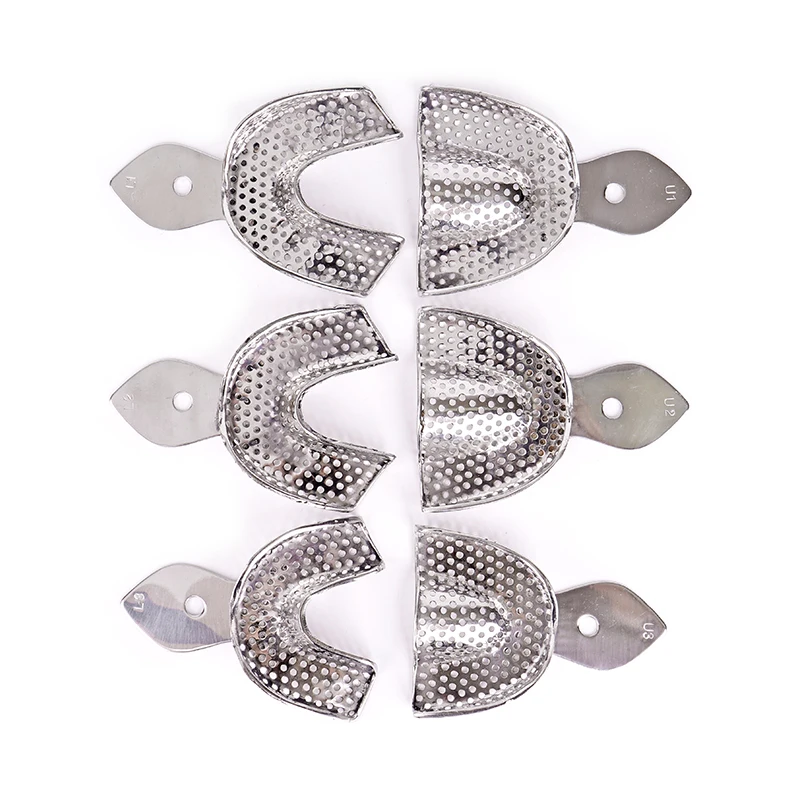 Stainless Steel Dental Impression Tray with Hole Autoclavable Upper Lower Teeth Holder Perforated Plaster Mold Tray Dentist Tool