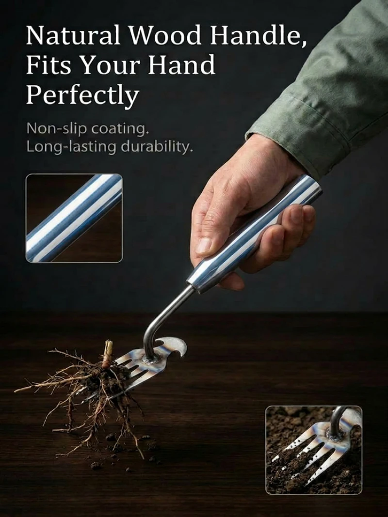 Handheld Garden Weeder Stainless Steel Root Remover Manual Weed Puller Tool For Outdoor Yard Lawn Weed Root Removal