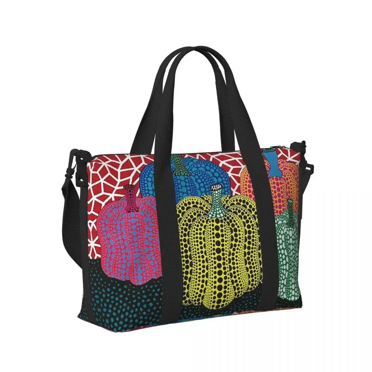 Yayoi Kusama Polka Pumpkin 1 Beach Travel Bag Large Capacity Tote Bags for Gym Sport Women Shopping Duffle Shoulder Bag