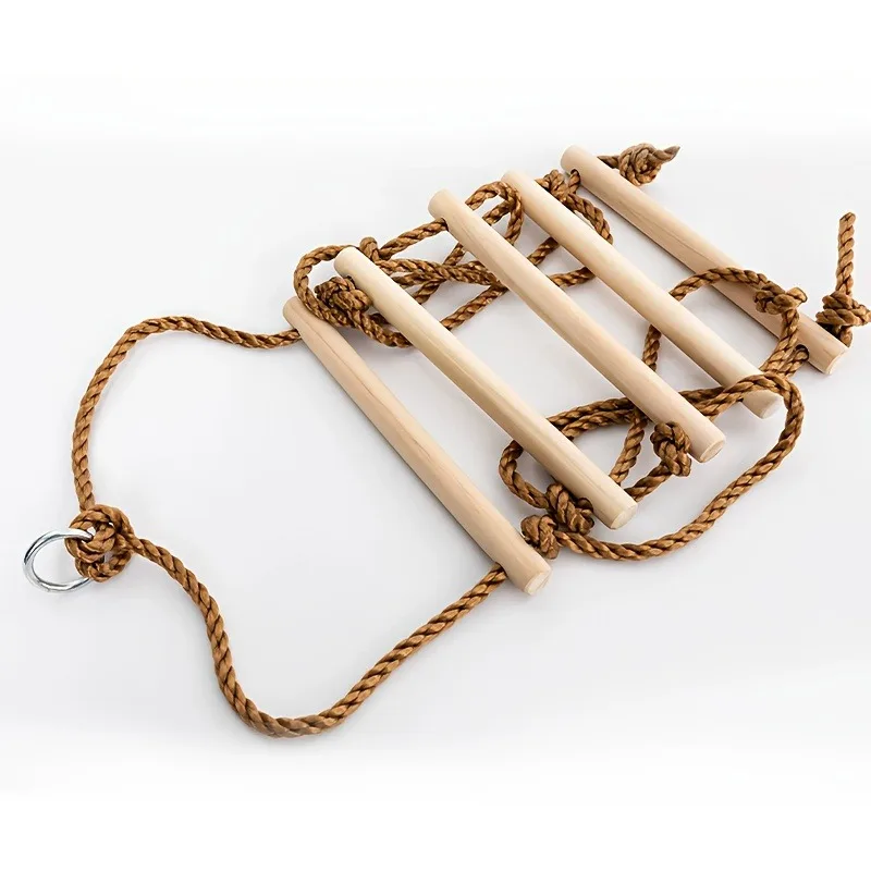 Wooden Climbing Stair 5 Layer Wooden Swing Climbing Stair Children Sensory Training Equipment Suspension Rope Ladder and Ring