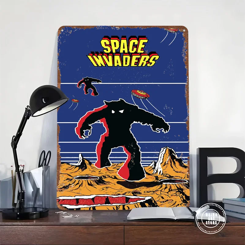 Space Invaders Printed Poster Customized Wall Art Retro Vintage Metal Tin Signs for Decoration Garage Decorations Wand Deko Room