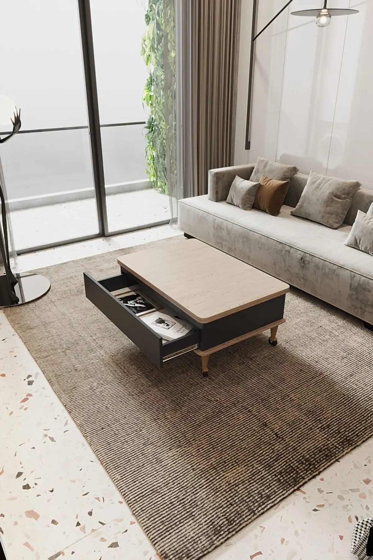 Nino Drawers Smart Coffee Table With Wheels for Pedestal Dining table Does Not Operate Walnut Color