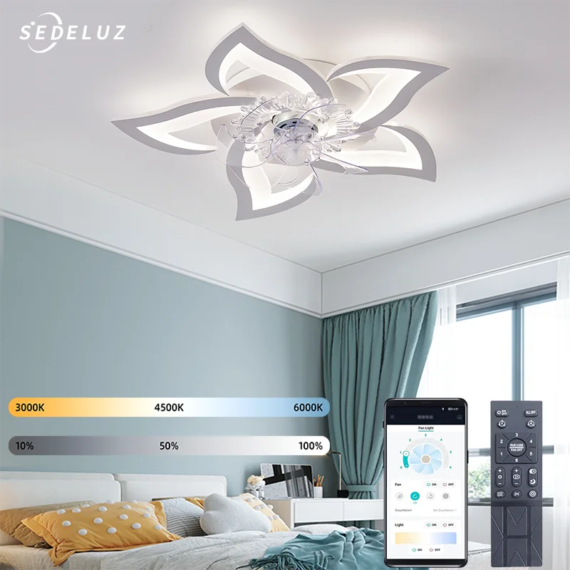 Modern Ceiling Fan Light With LED Lamp Remote Control And Mobile Phone App Function Is Applicable To Bedroom And Living Room