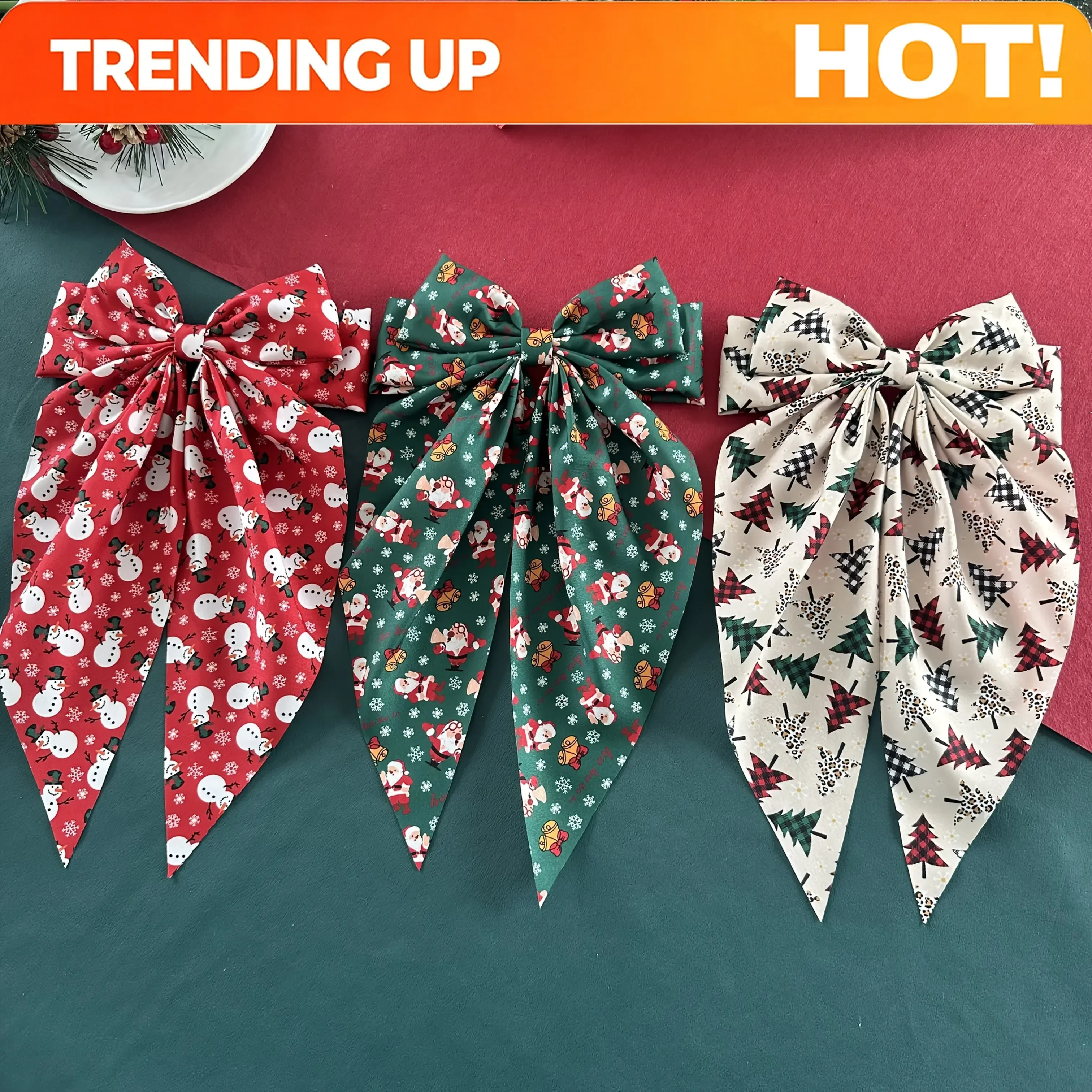 Custom 3pcs Pack Women's Elegant Christmas Bow Hair Clips Suitable For Winter Parties, Weddings & Holiday Events - Bowknot