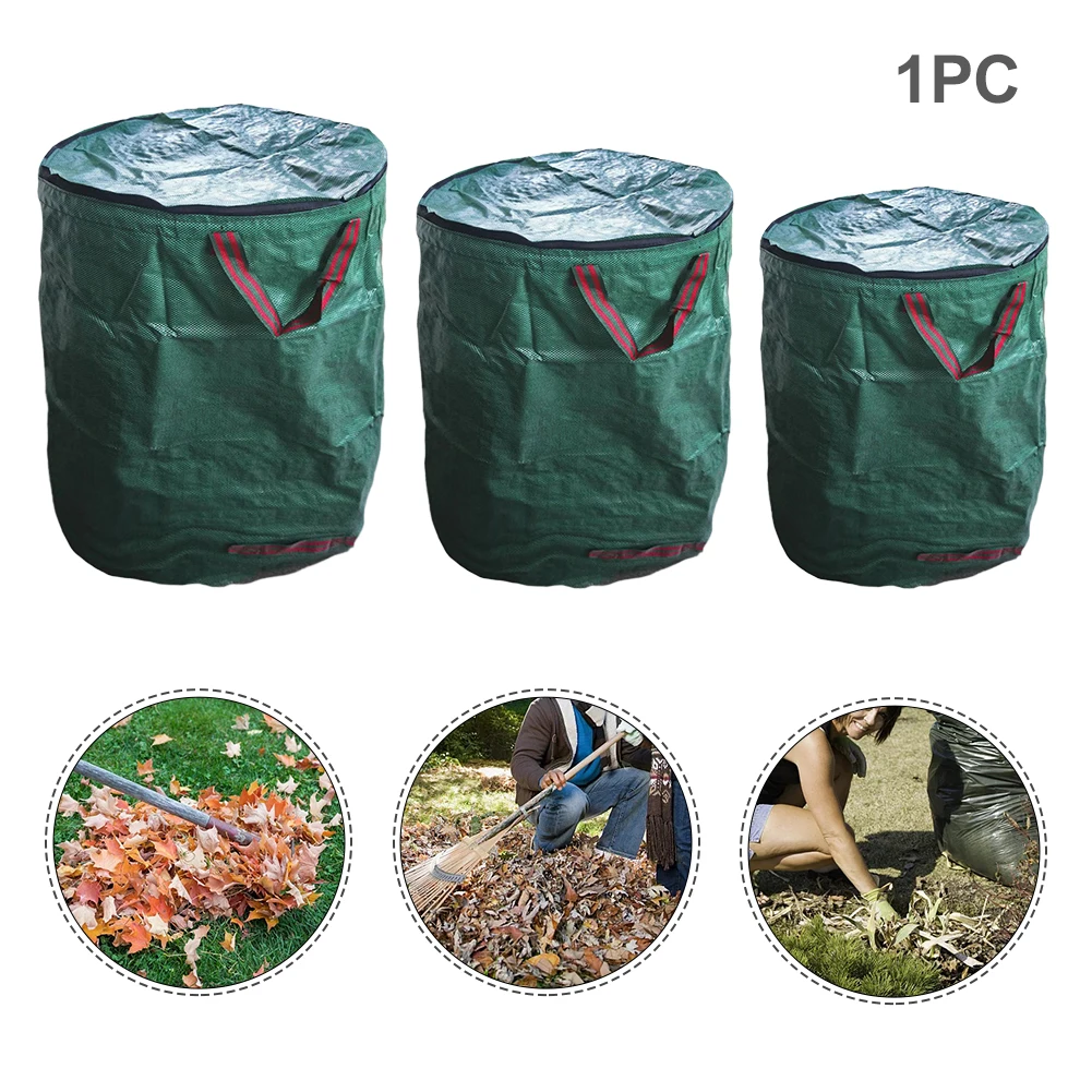 Gran capacidad con tapa, impermeable, para césped, multiusos, reutilizable, plegable, bolsa de basura para jardín, almacenamiento de hojas portátil