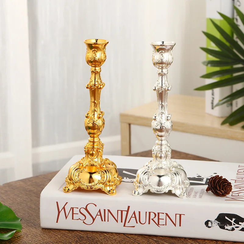 

New European Retro Alloy Single Head Candlestick Decoration Luxury Hotel Romantic Wedding Props Candle Holder Golden Home