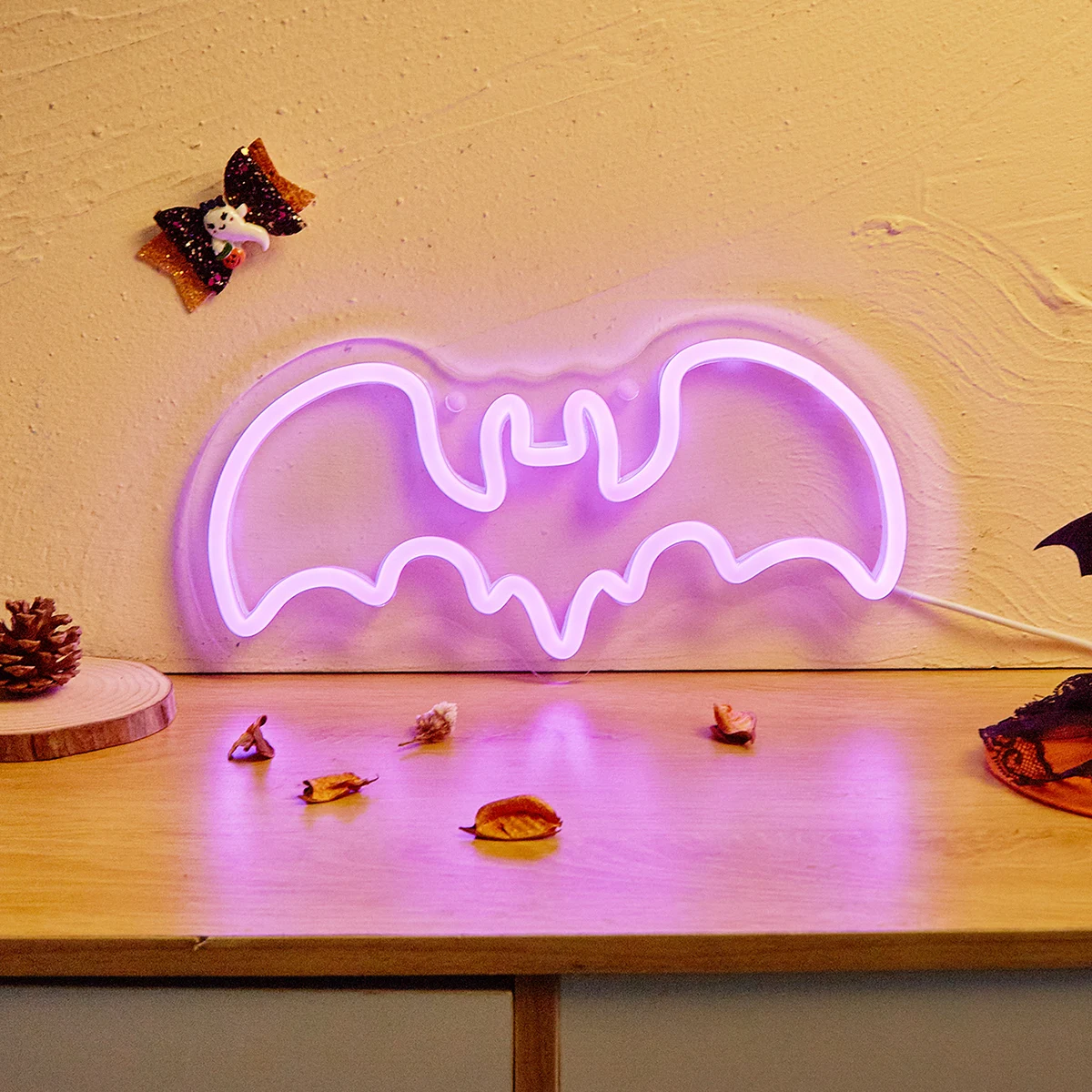 Chi-buy LED Neon Purple Bat USB Powered Neon Signs Night Light 3D Wall Art & Game Room Bedroom Living Room Decor Lamp Signs