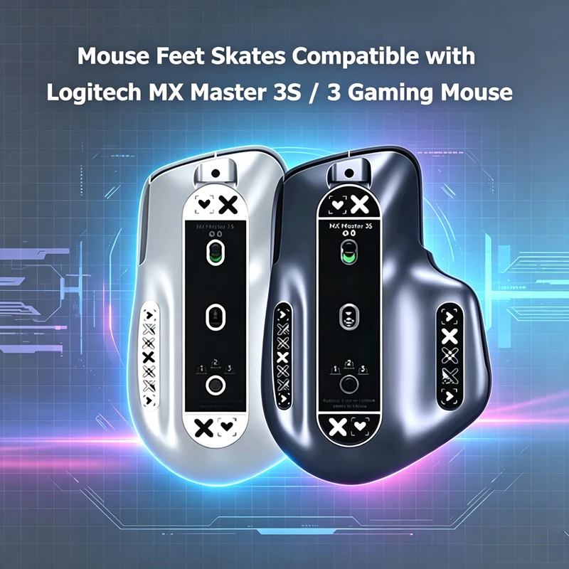 Glass Mouse Feet Skates for Logitech MX Master 3 / 3S, Curved‑Edge Toughened Glass Replacement Glide Pads