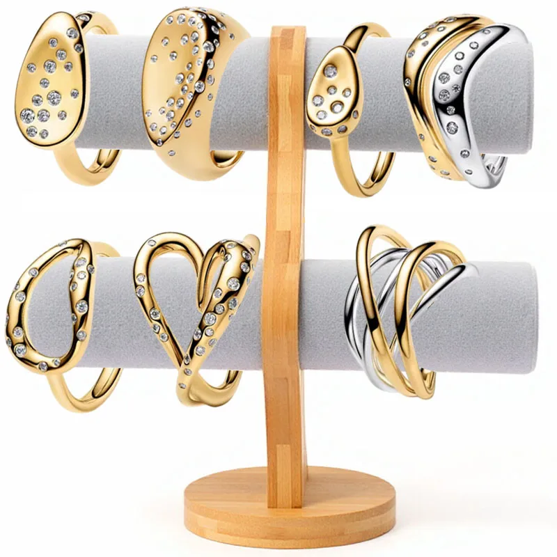 2026 New Hot Selling 925 Silver Shining Wave Stacked Belt Love Double Layer Women's Ring DIY Fashion Jewelry Display