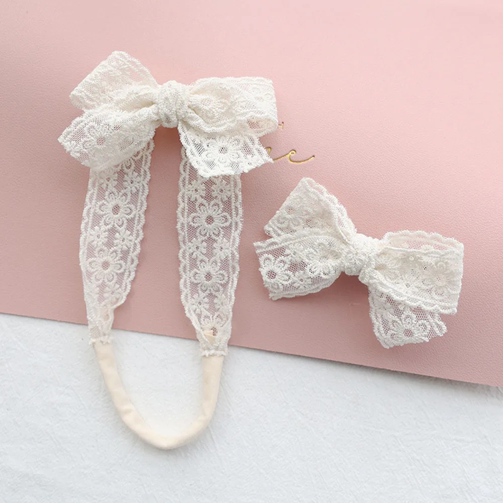 Sweet Lovely White Lace Princess Hair Accessories Headwear Cute Baby Hair Clips Girl Headband Bow Headdress Head Hoop