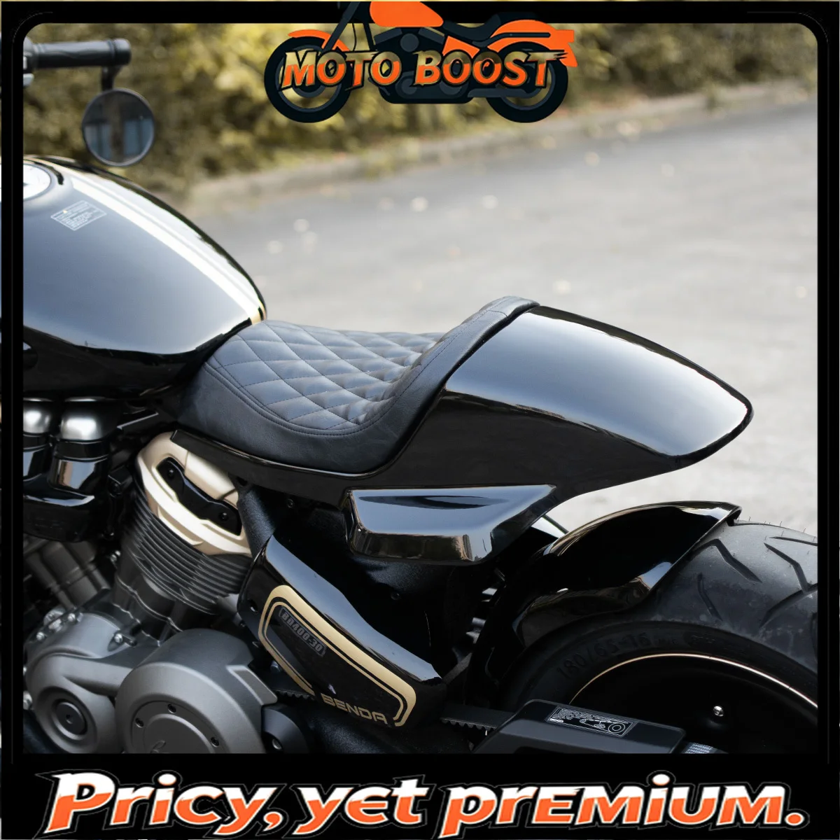 Customized Retro Motorcycle Sport Style Comfortable Flat Double Seat Cushion With Rear Fender for  BENDA NAPOLEON BOB 500