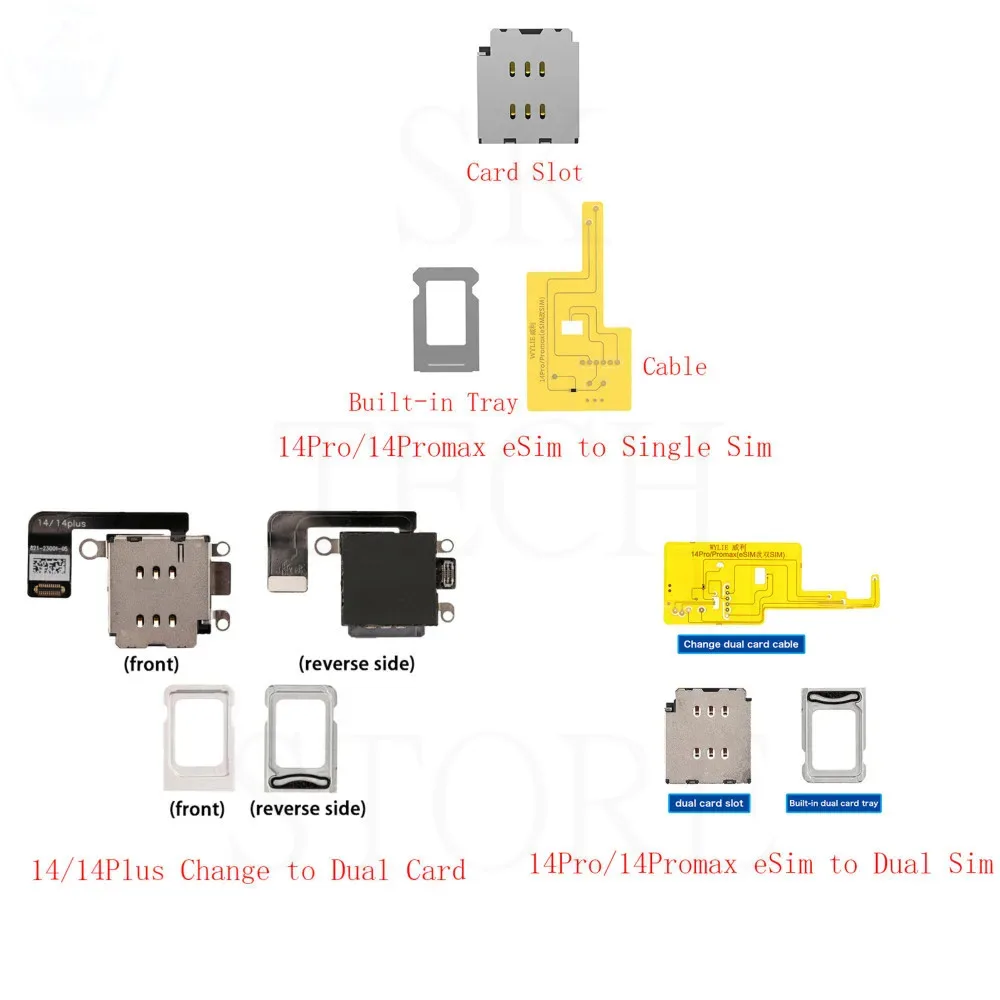 10pcs Wylie eSim to Sim Slot Tray No Separation for iPhone 14 Pro Max 14ProMax 14 Plus ‮uD‬al Card to ‮iS‬ngle ‮aC‬rd Ca‮lb‬e