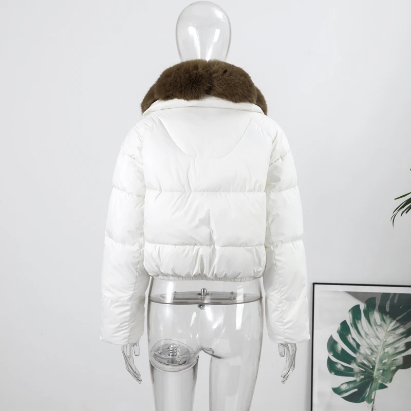 Warm Fur Collar Cotton Coats Women's Green Lapel Zipper Full Sleeve Padded Jacket Overcoat 2026 Winter New Lady Loose Streetwear