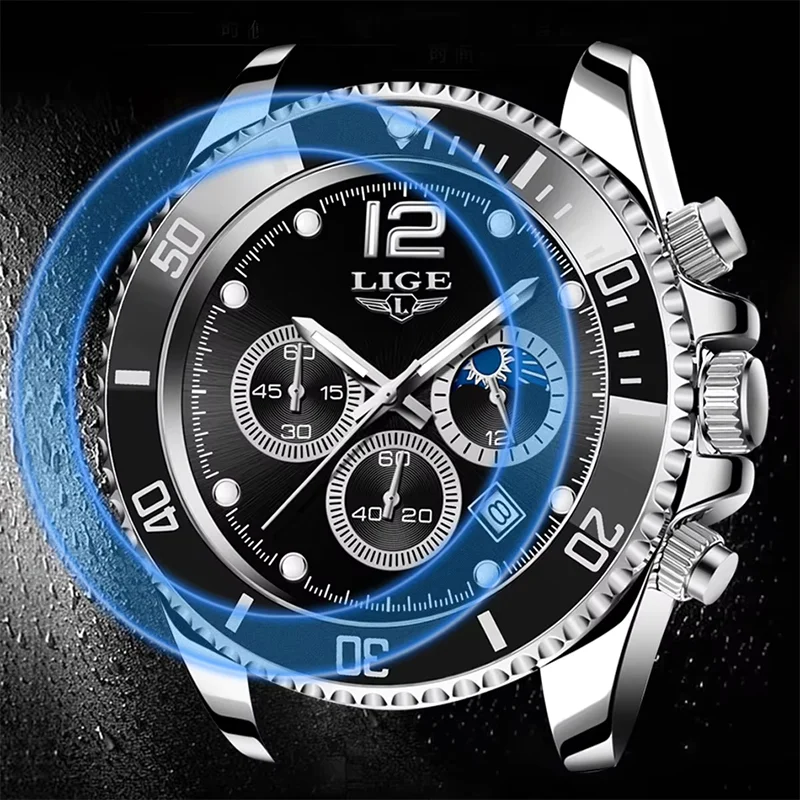 LIGE Men's Watch Stainless Steel European American Business Leisure Quartz Watch Waterproof Outdoor Sports Watch Reloj Hombre