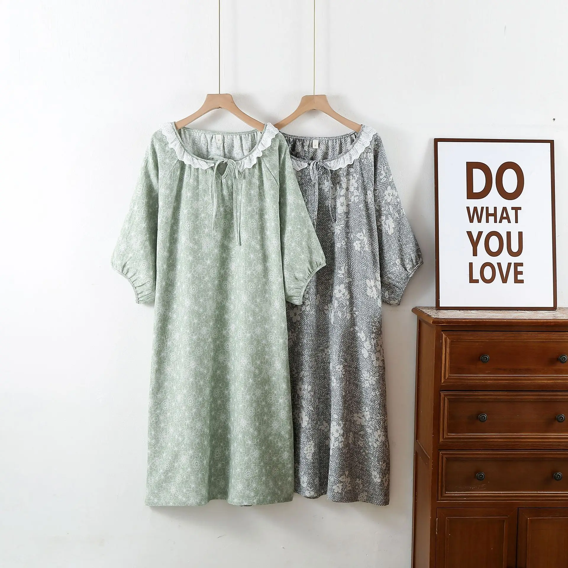 

Nightwear Dresses for Women Spring and Summer Cute Sweet Fresh Style Fiber Casual Sleepwear Long Sleeved Night Gown