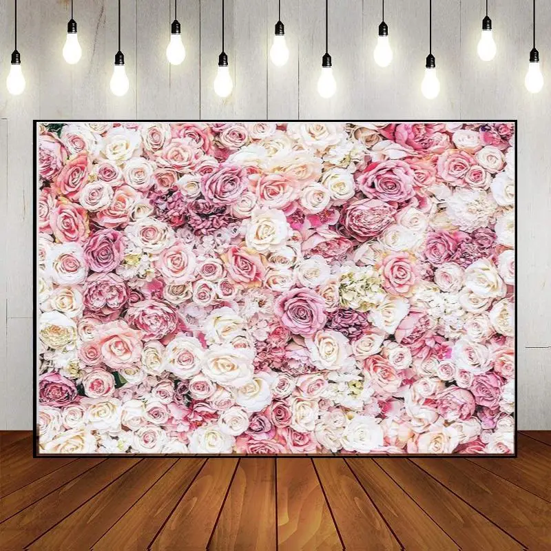 White Florals Party Backdrop Spring Flower Flowers Photo Custom Rose Wall Happy Birthday Photography Banner Decoration Backdrops