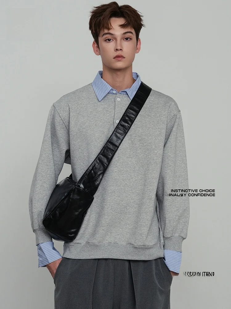 SFREEYA Genuine Leather Dumpling Shape Men's Crossbody Bag Large Capacity Lazy Style Single Shoulder Bag Casual Leisure Handbag