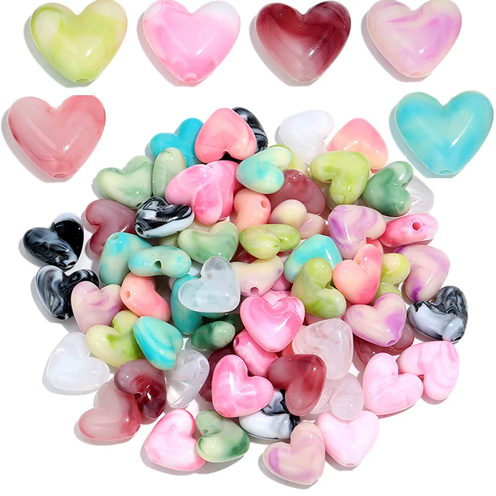30pcs Dual Color Acrylic Resin Heart Loose Beads 15x17mm Love Peach Spacer Bead DIY Bracelets Necklace Jewelry Craft Accessories