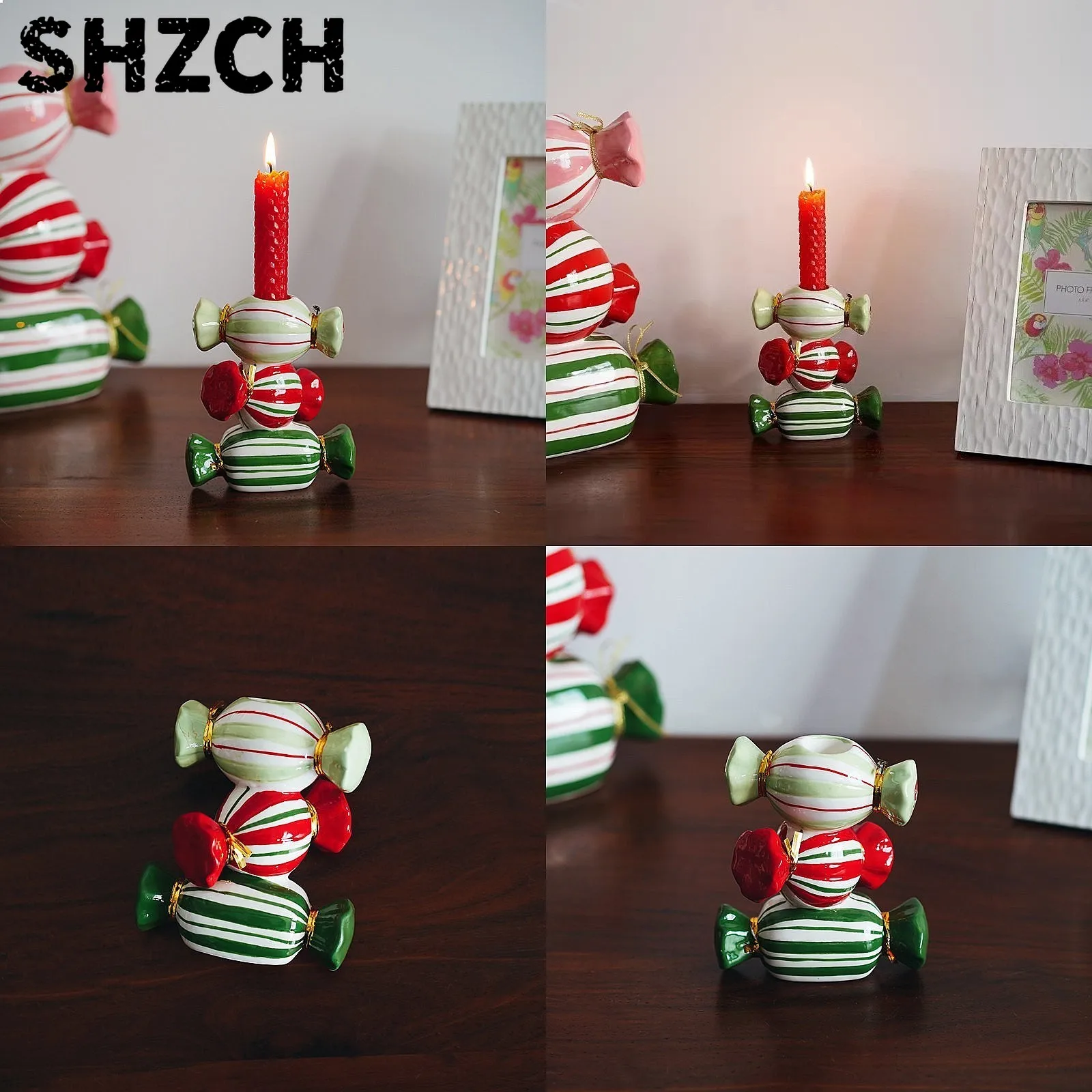 Creative Hand-painted Candy-shaped Ceramic Candle Holder Christmas Halloween Dining Table Decoration Candelabro Mimbre