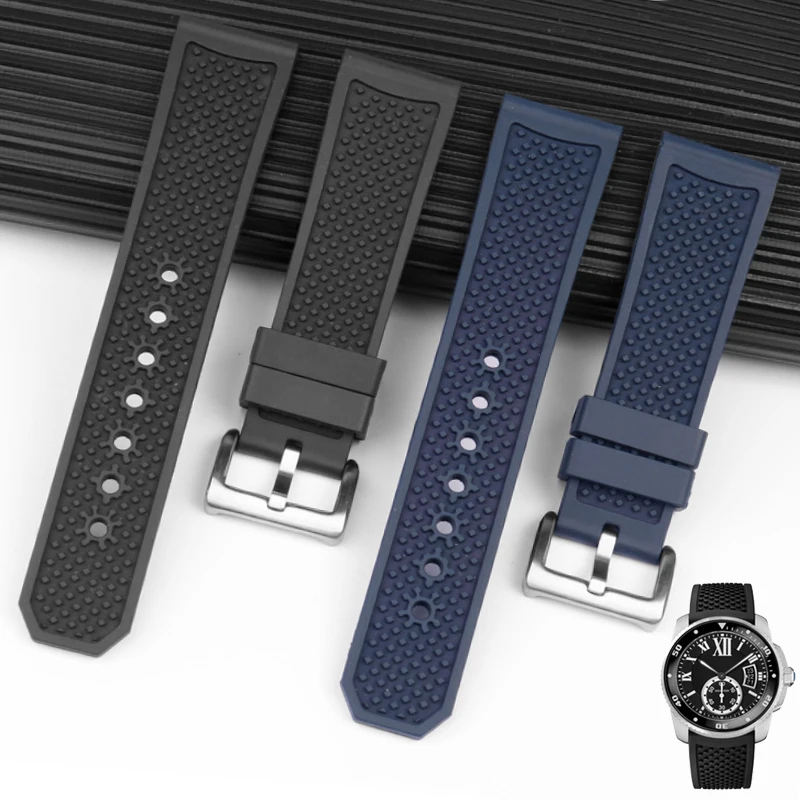 

Premium-Grade FluoroRubber Silicone Watch Band Waterproof Replace For Cartier Strap CALIBRE W7100055/WGCA0010 WSCA0006 Bracelet
