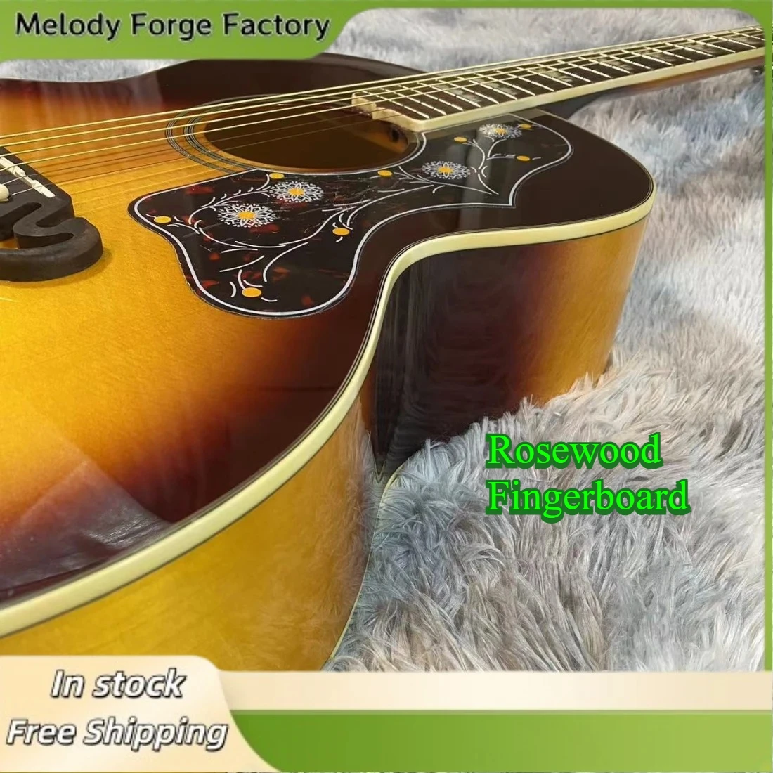 J200 Sunset Color Acoustic Guitar Spruce Solid Top Maple Back Side 42 Inch Retro Warm Tone Rosewood Fingerboard Beginner