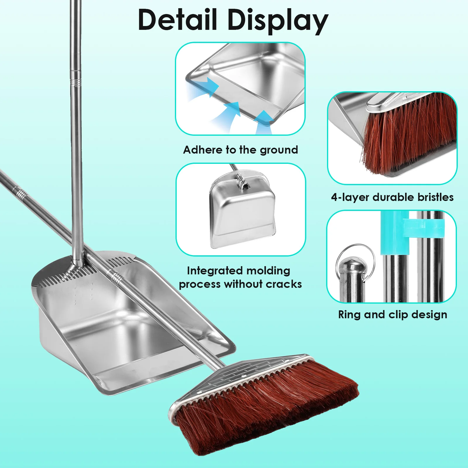 Broom Dustpan Set Stainless Steel Magic Brushs Combination Household Combo Cleaning Tool Dust Pan  Long Handle Sweeping