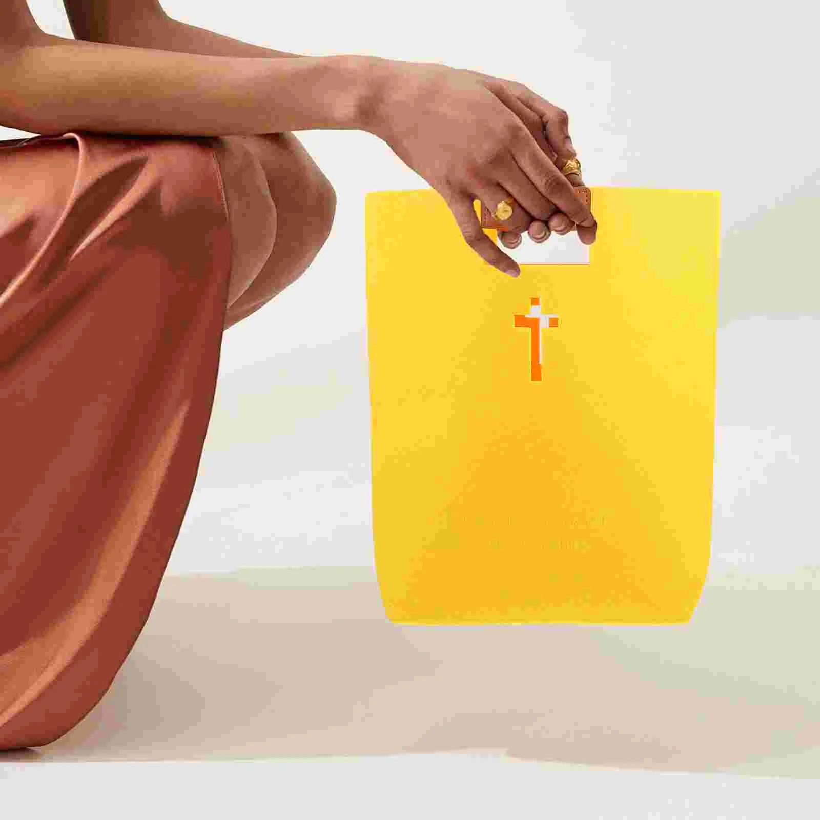 Bolsa tote da bíblia de feltro amarelo, estojo ganizer de armazenamento de grande capacidade para livros, compras, bolsas cruzadas, capa para notebook