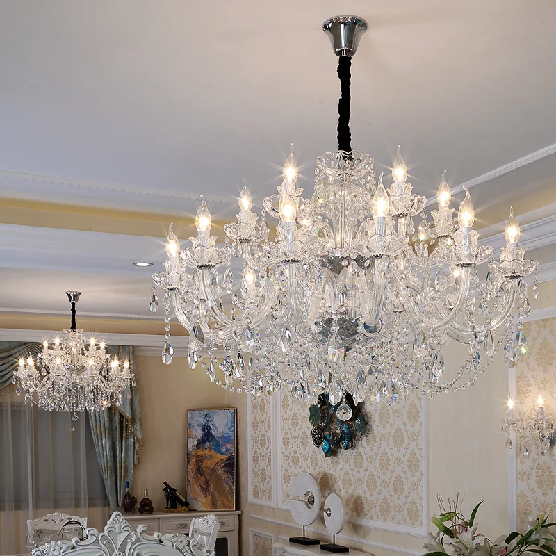Modern European Style Gold/Silver Clear Crystal Chandelier Clear Crystal Home Lighting Decor Hanging Light Fixture