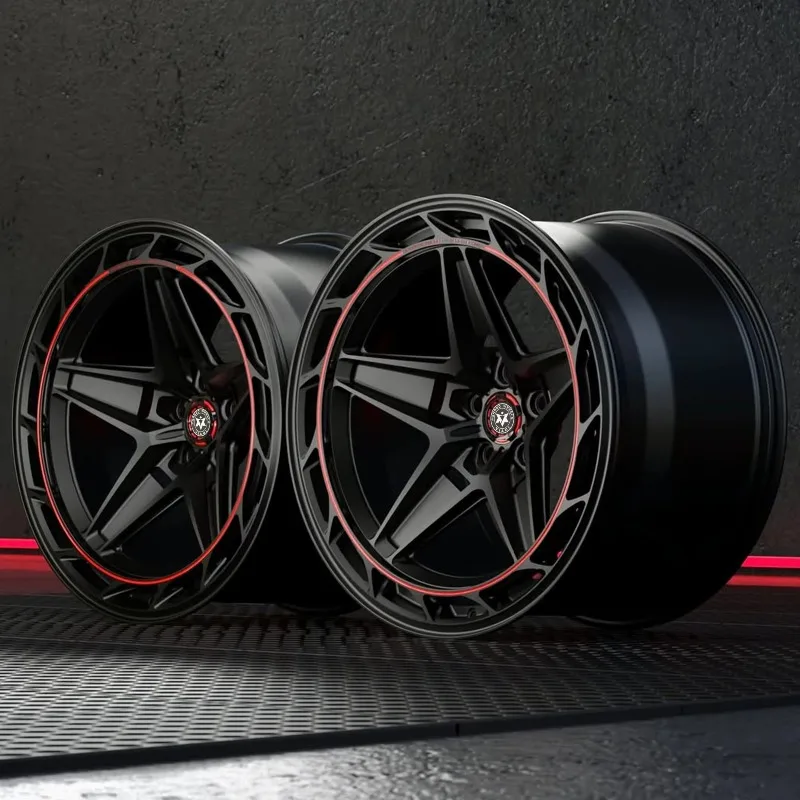 【2026】Viaol Custom Forged Wheels 20x9.5 20x11 5x115 Gloss Black 5 Spoke Red Accent Rims Fit For Dodge Challenger Charger