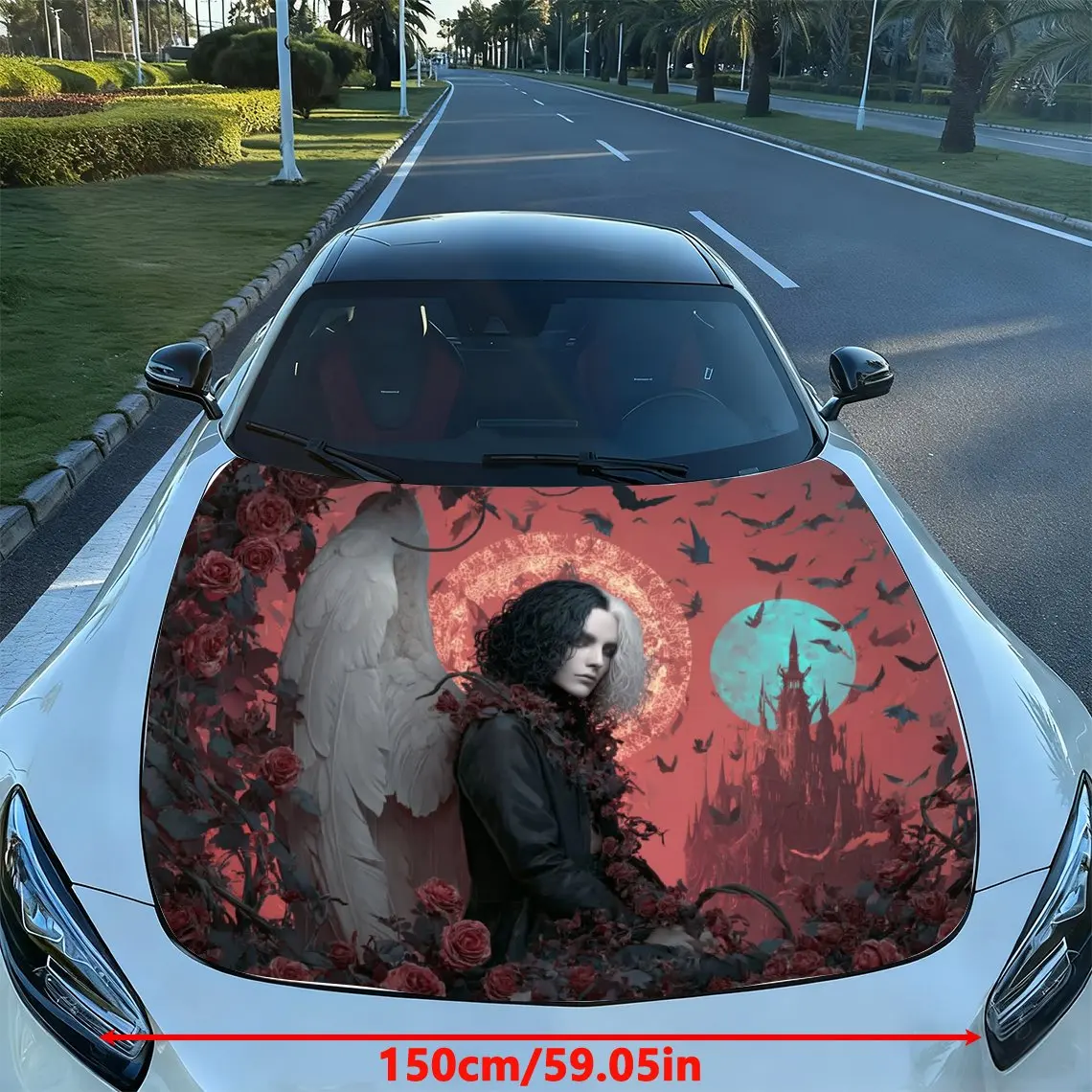 Gothic Castle And Vampires Car Hood Sticker-UV Resistant And Waterproof Decoration,stylish Design,easy To Stick/remove,durable A