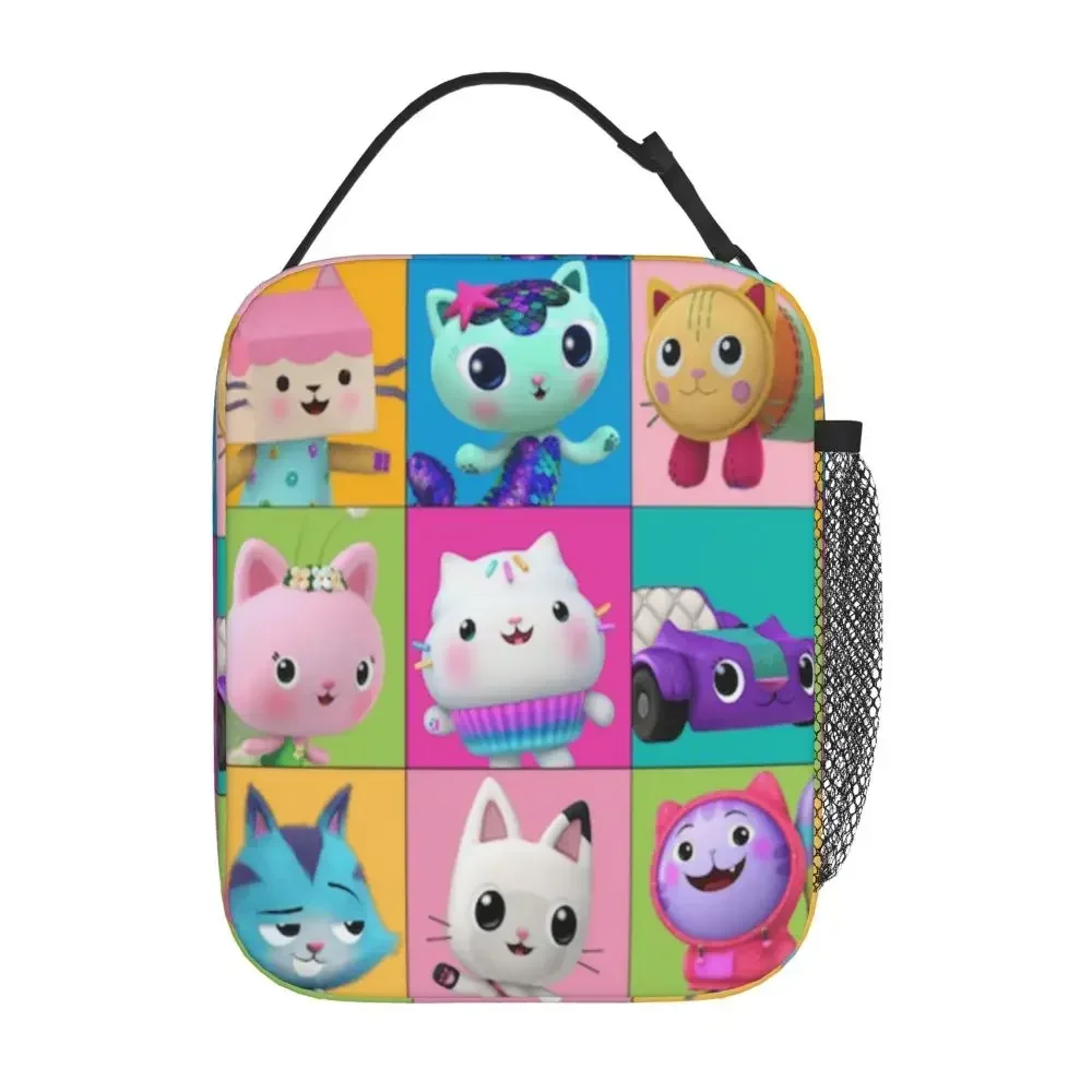 Gabbys Dollhouse Characters Portable Lunch Box Women Waterproof Kitty Cat Cartoon Thermal Cooler Food Insulated Lunch Bag School