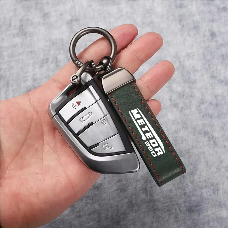 1PCS Motorcycle Metal PU Leather Motorcycle Keychain Ring Accessories for Royal Enfield Meteor 350 Royal Enfield Meteor350 500
