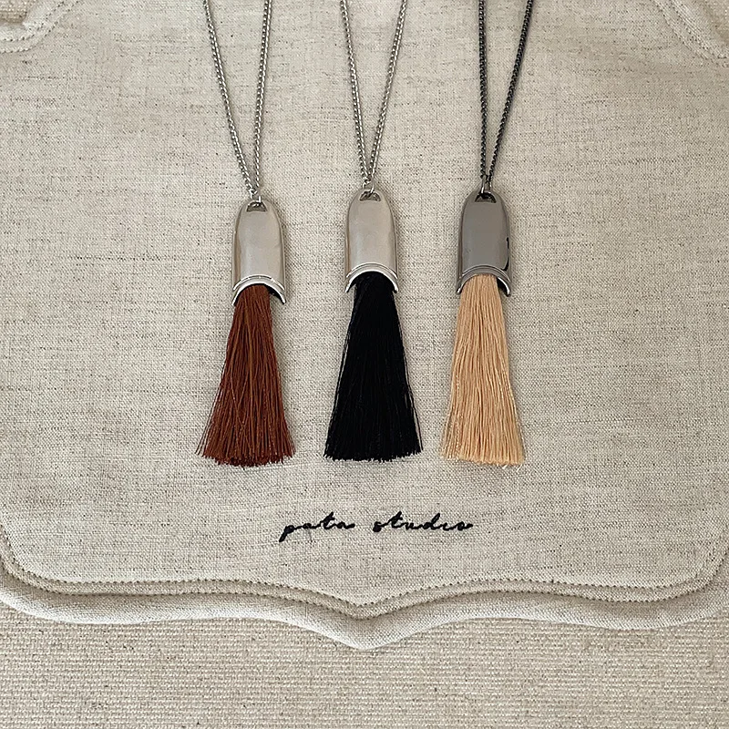Minar 3 Colors Brush Long Tassel Pendant Necklaces for Women