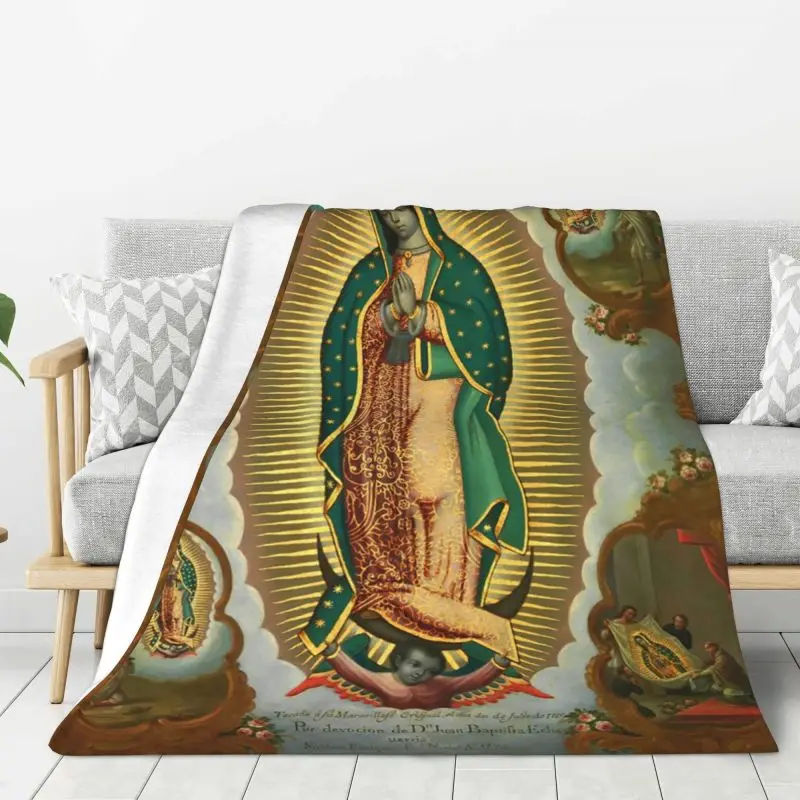 Custom Virgin Mary Of Guadalupe Blanket Soft Fleece Spring Warm Flannel Mexico Catholic Saint Throw Blankets Bedroom Bedspread