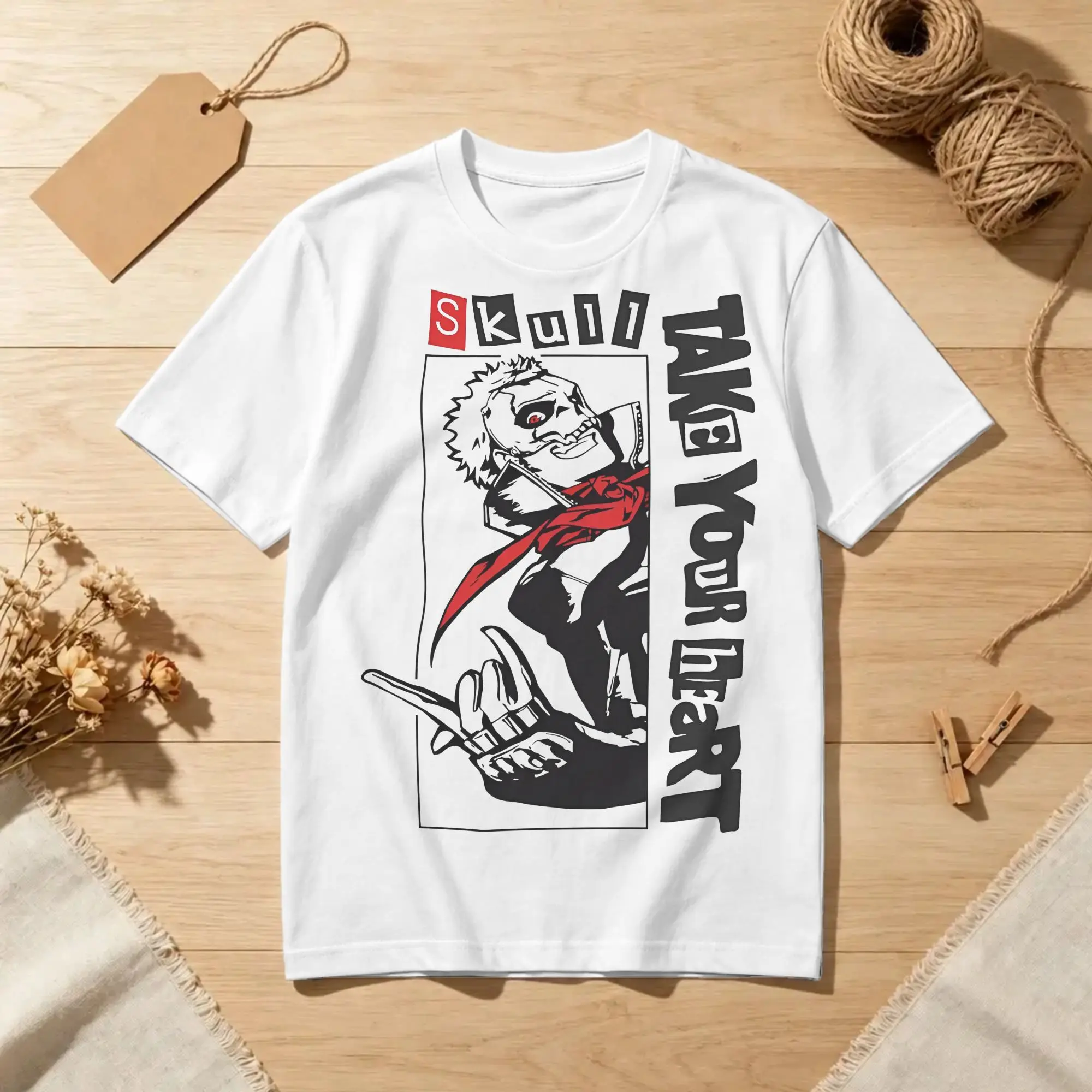 Camiseta masculina e feminina com estampa de caveira, inspirada no jogo Persona 5. Camiseta original de manga curta, gola redonda, feita de algodão pu