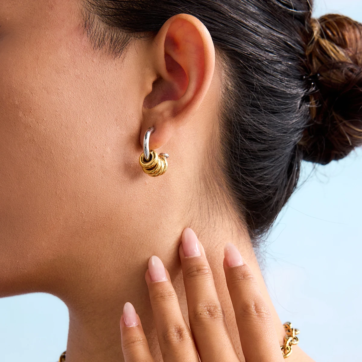 Yori Multi Ring C Shaped Hollow Drop Dangle Earrings Punk Stainless Steel Trendy Jewelry Wholesale for Women