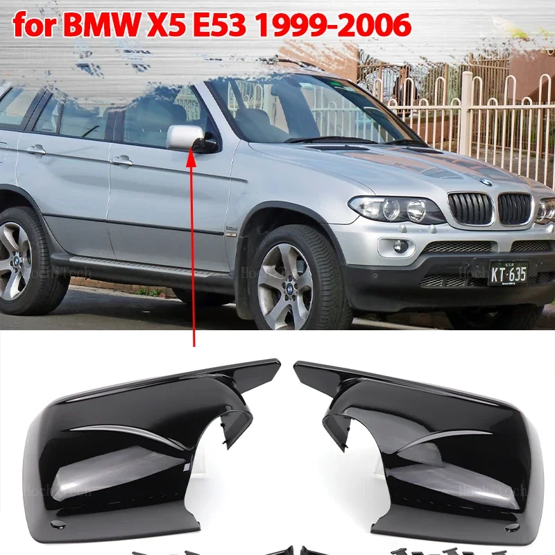 

2x MStyle Black Rearview Side Mirror cover Caps 2024 New M Look Mirror Covers for BMW X5 E53 1999-2006 Replacement