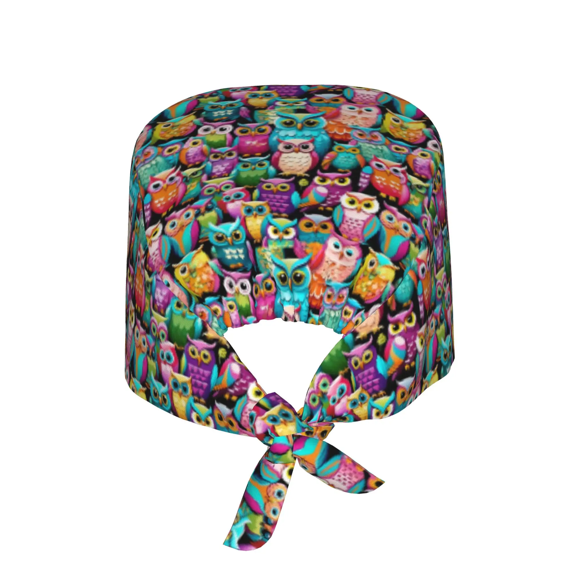 Funny Colourful Creative Owl Printed Breathable Scrub Hat Surgical Scrub Caps Unisex Nurse Medical Cap  Work Scrubs Hat for