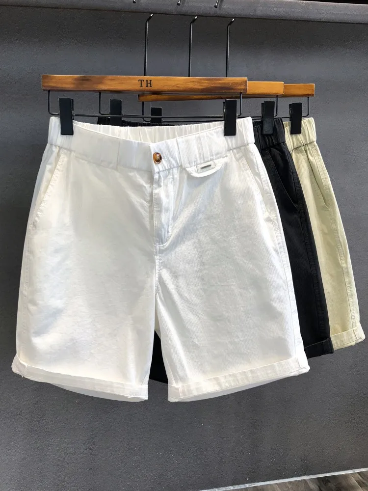 Fashion New Male Summer Business Casual Suit Shorts Thin Style Loose Fit Knee Length Trousers Mens Solid Color Straight Shorts