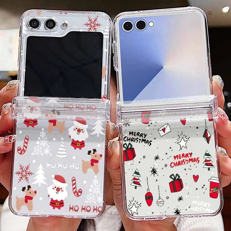 Weihnachten Muster Telefon Fall Für Samsung Galaxy Z Flip 7 6 5 4 3 5G Klare Klapp Abdeckung für Samsung Z Flip7 FE Flip7 Flip6 Flip5
