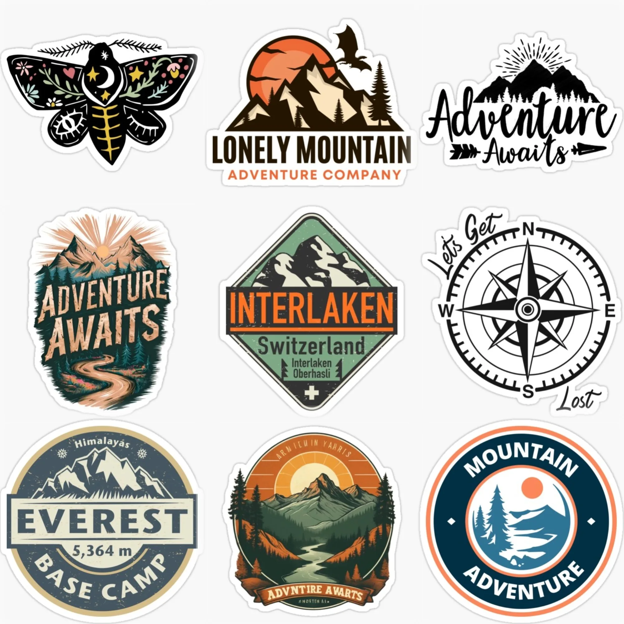 

Adventure Awaits Travel Camping Mountain Creative Car Stickers for Bicycle Motorcycle Helmet Bumper Decal Accessories
